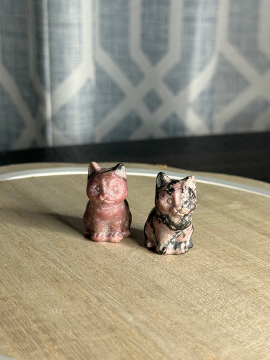 Rhodonite Cat Carvings