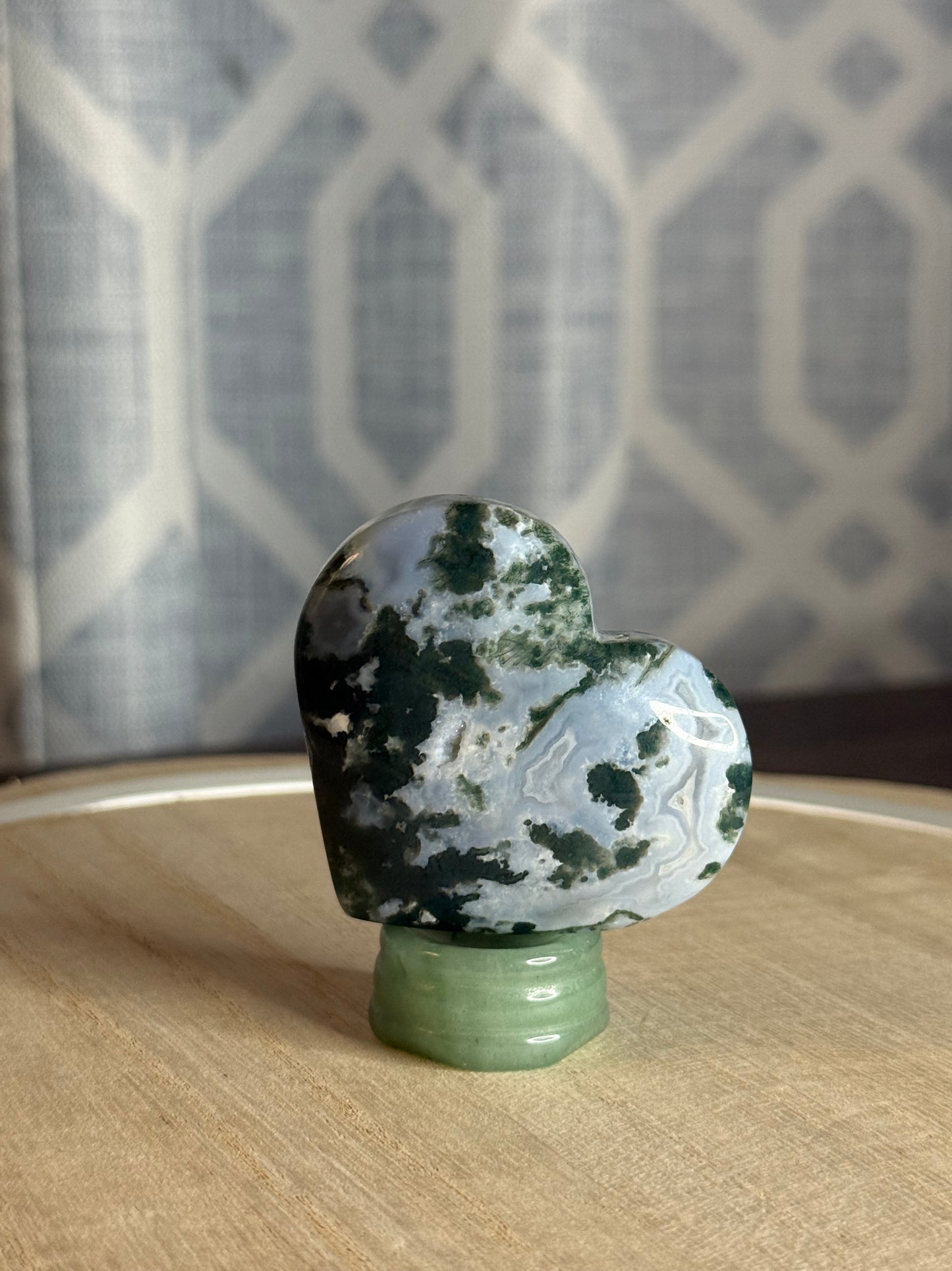 Moss Agate Heart Palm Stones