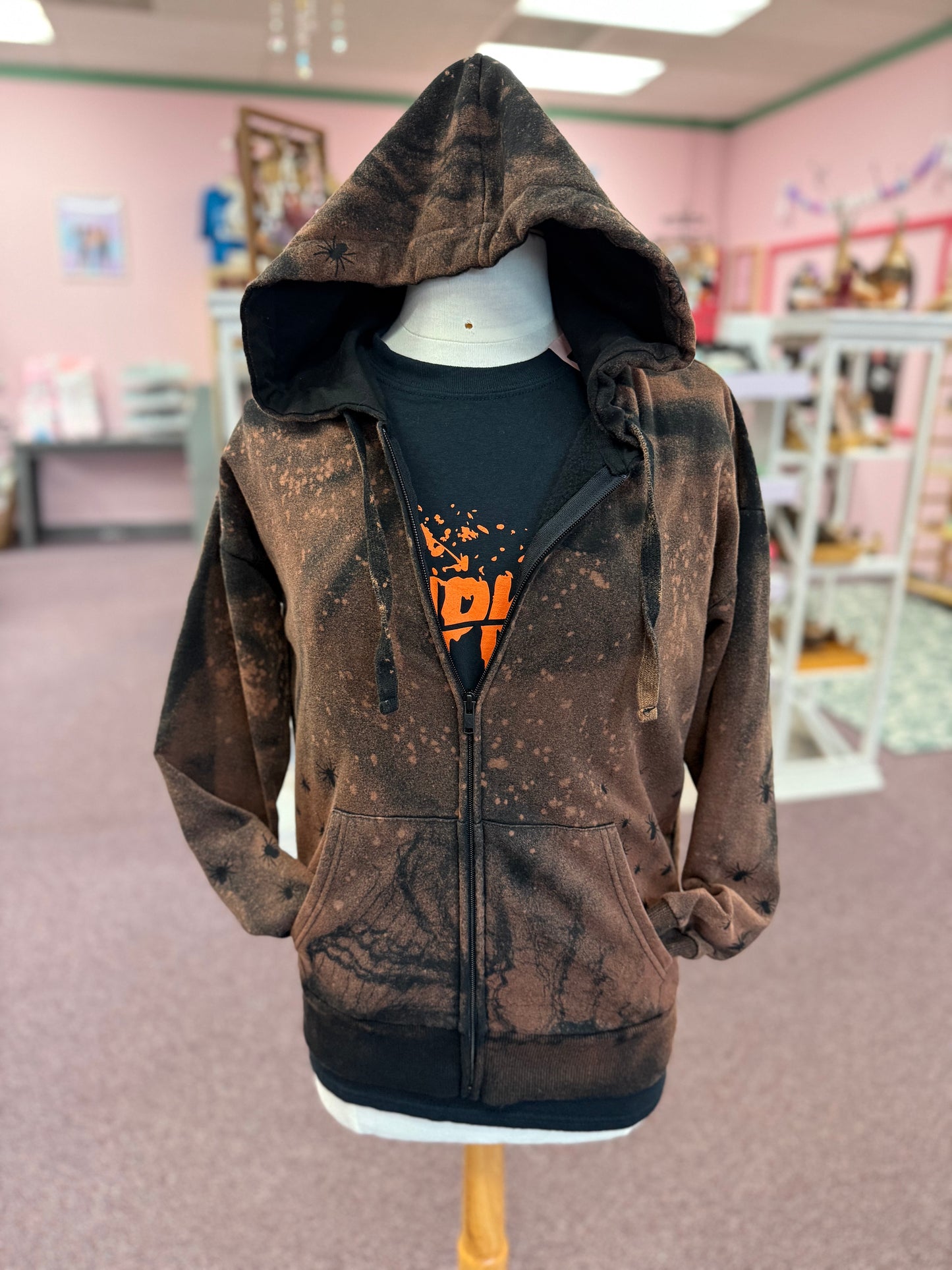 Hand Bleached Spider Zip Hoodie | Size Medium