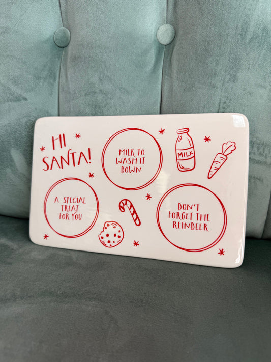 Milk & Cookies Ceramic Santa Tray