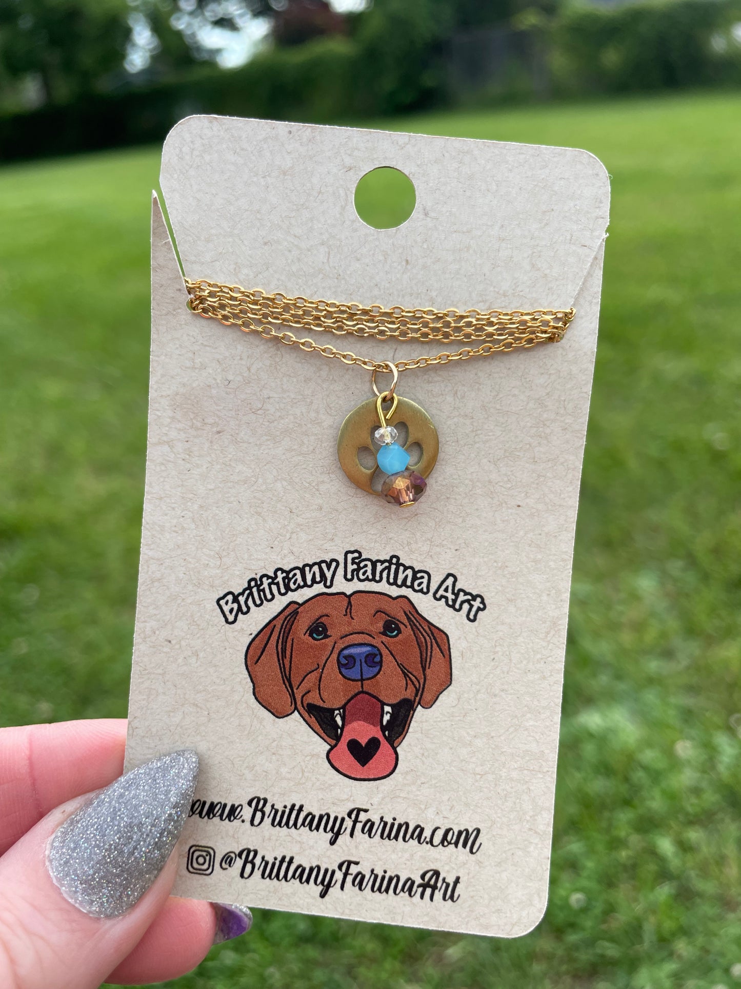 Paw Print Charm Necklace || Gold Chain || Crystal Dangle