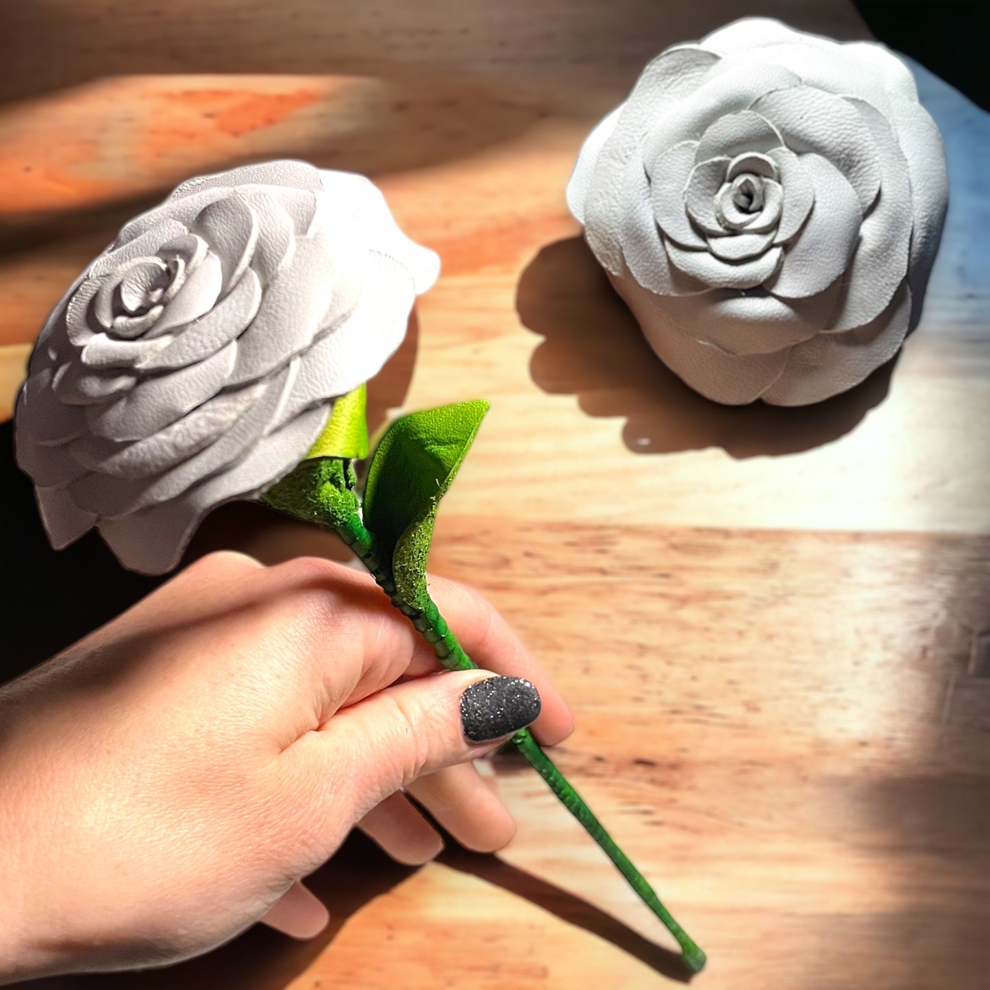 White Handcrafted Leather Rose