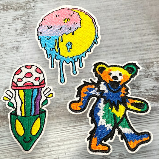 Tie Dye Bear, Rainbow Alien & Melty Yin Yang Patches