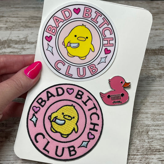 Jeep Duck Pin and Bad Bitch Club Sticker & Patch