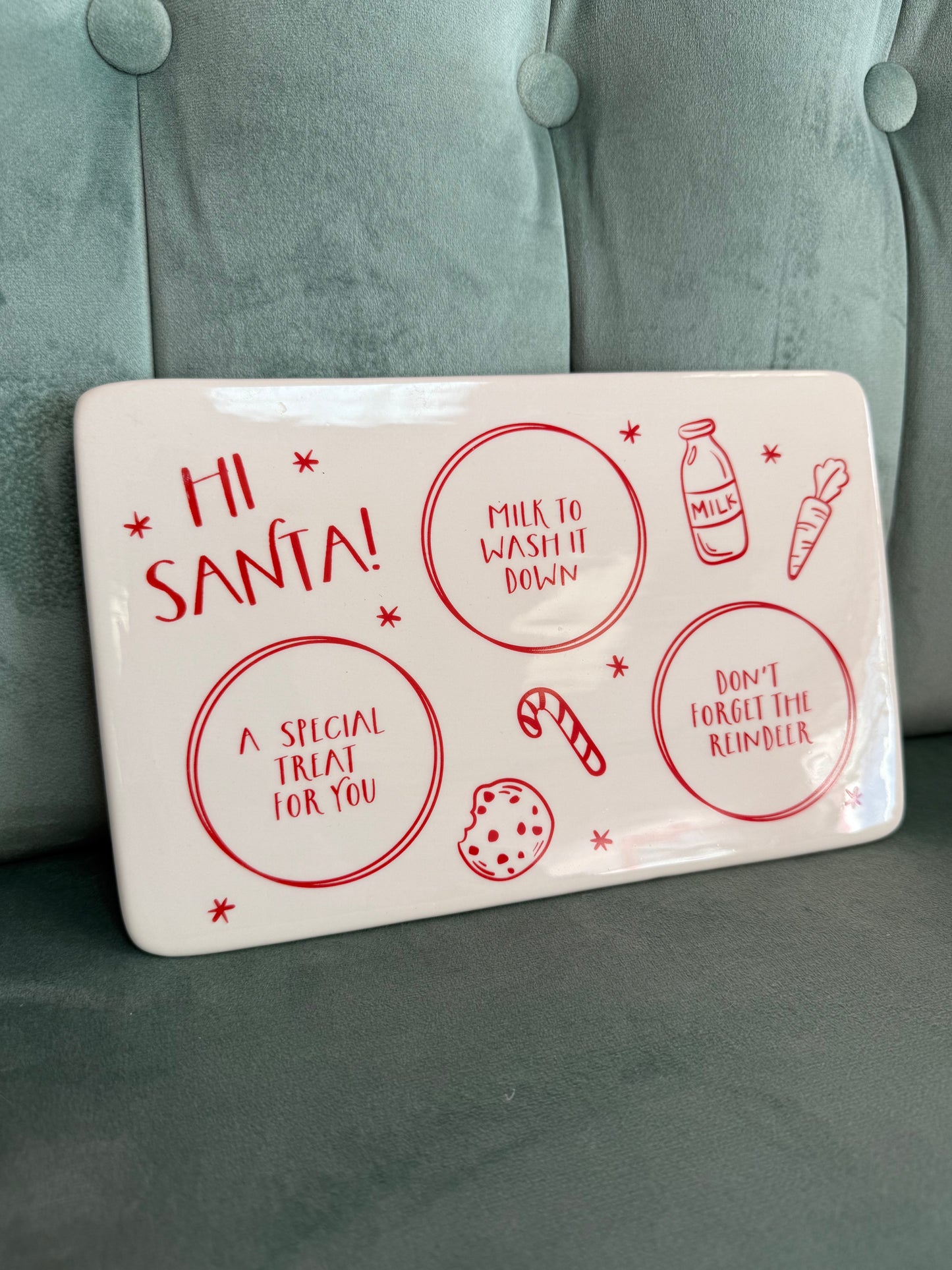 Milk & Cookies Ceramic Santa Tray