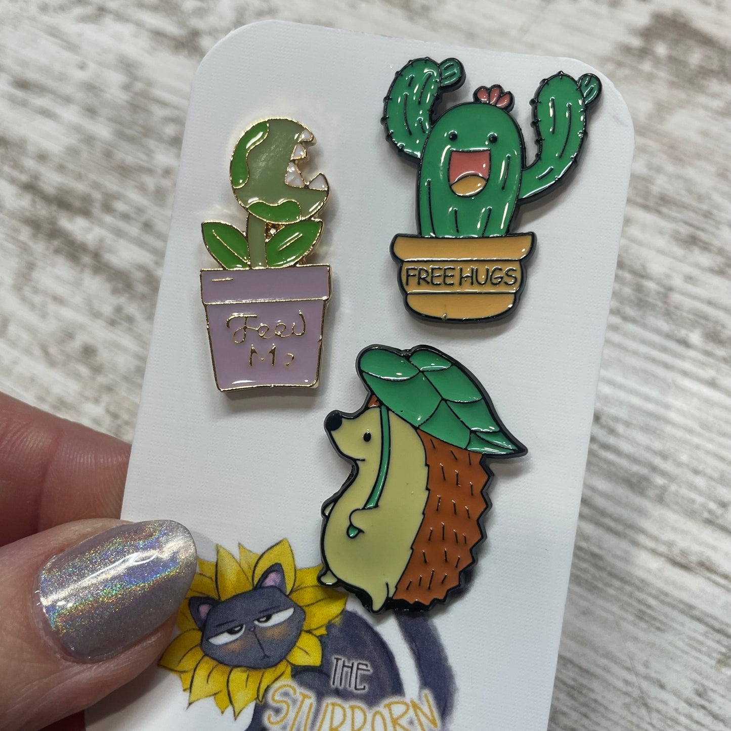 Free Hugs Cactus, Feed Me Plant, & Hedgie Pin Pack