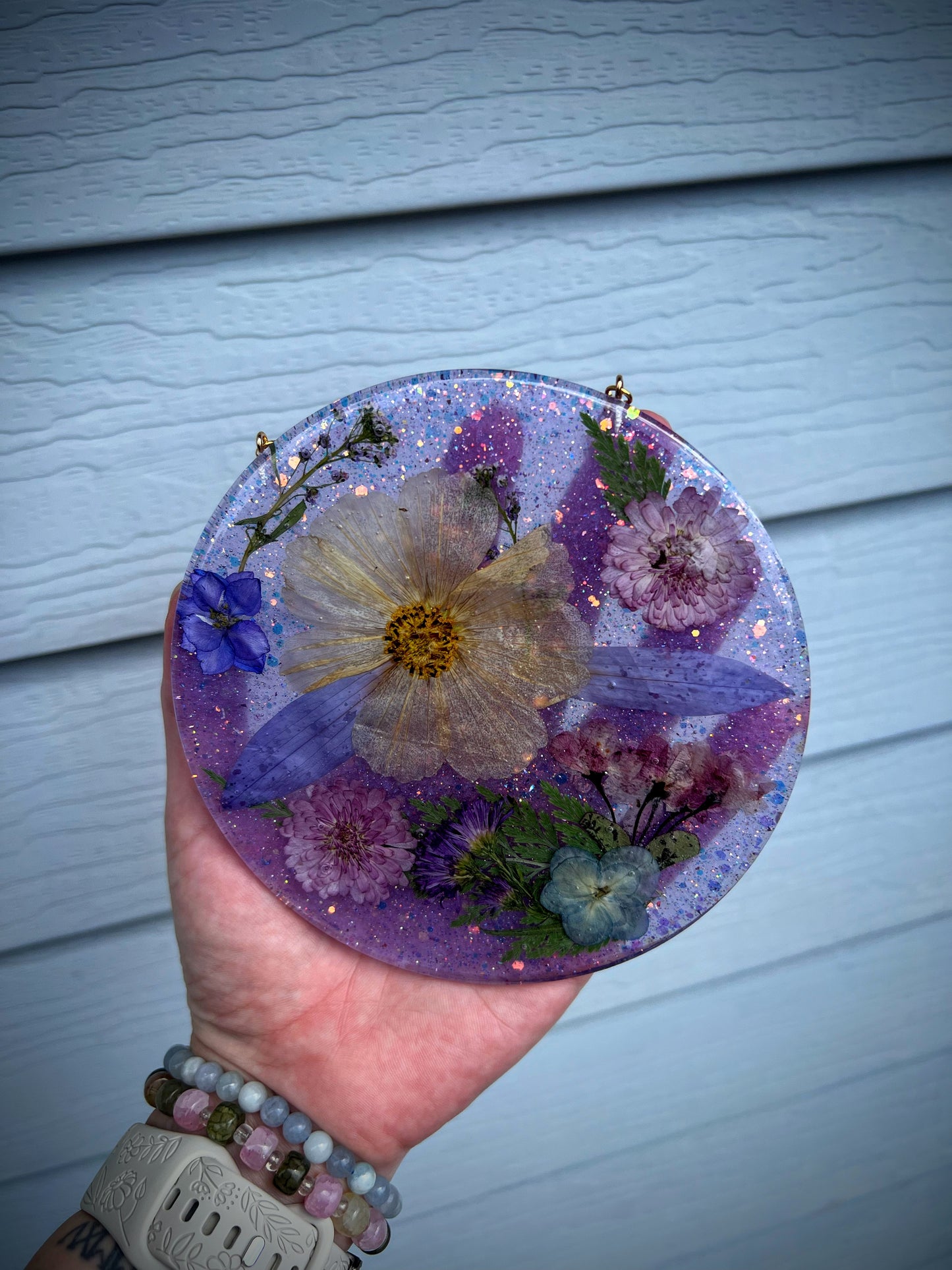 Purple Dried Flower Resin Wall Art