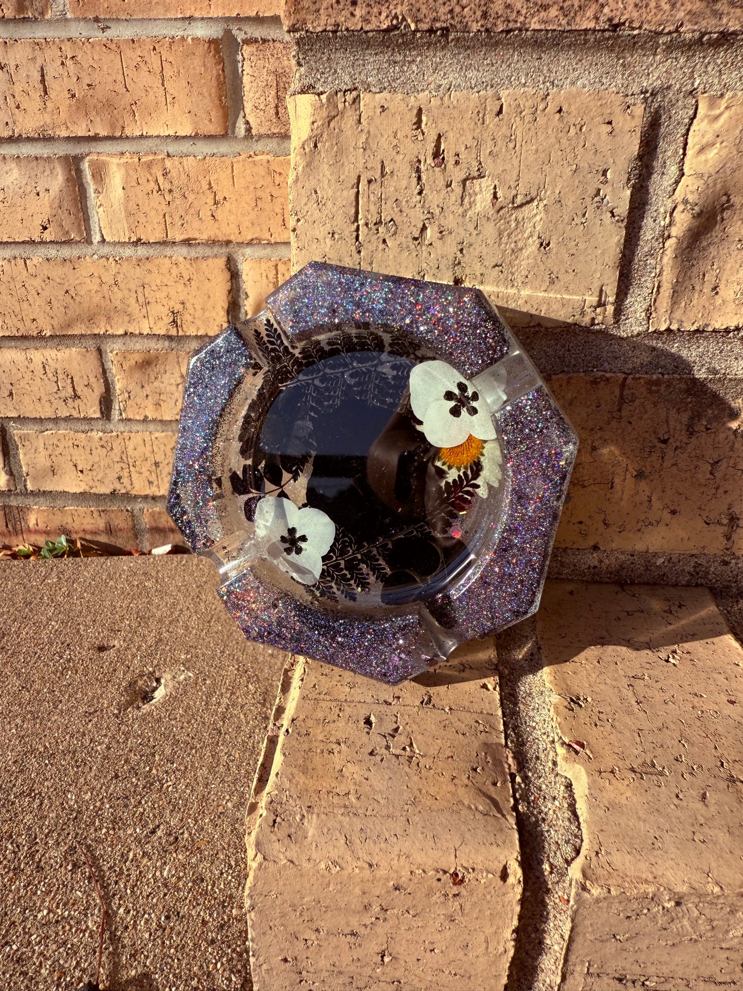 Black Floral Ash Tray