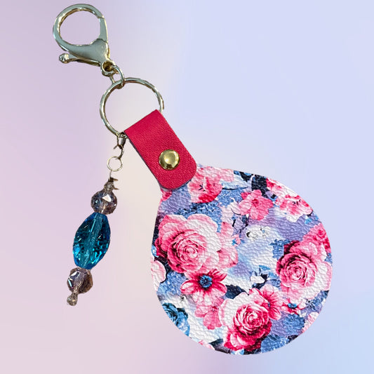 Pink Floral Print Keychain Fob