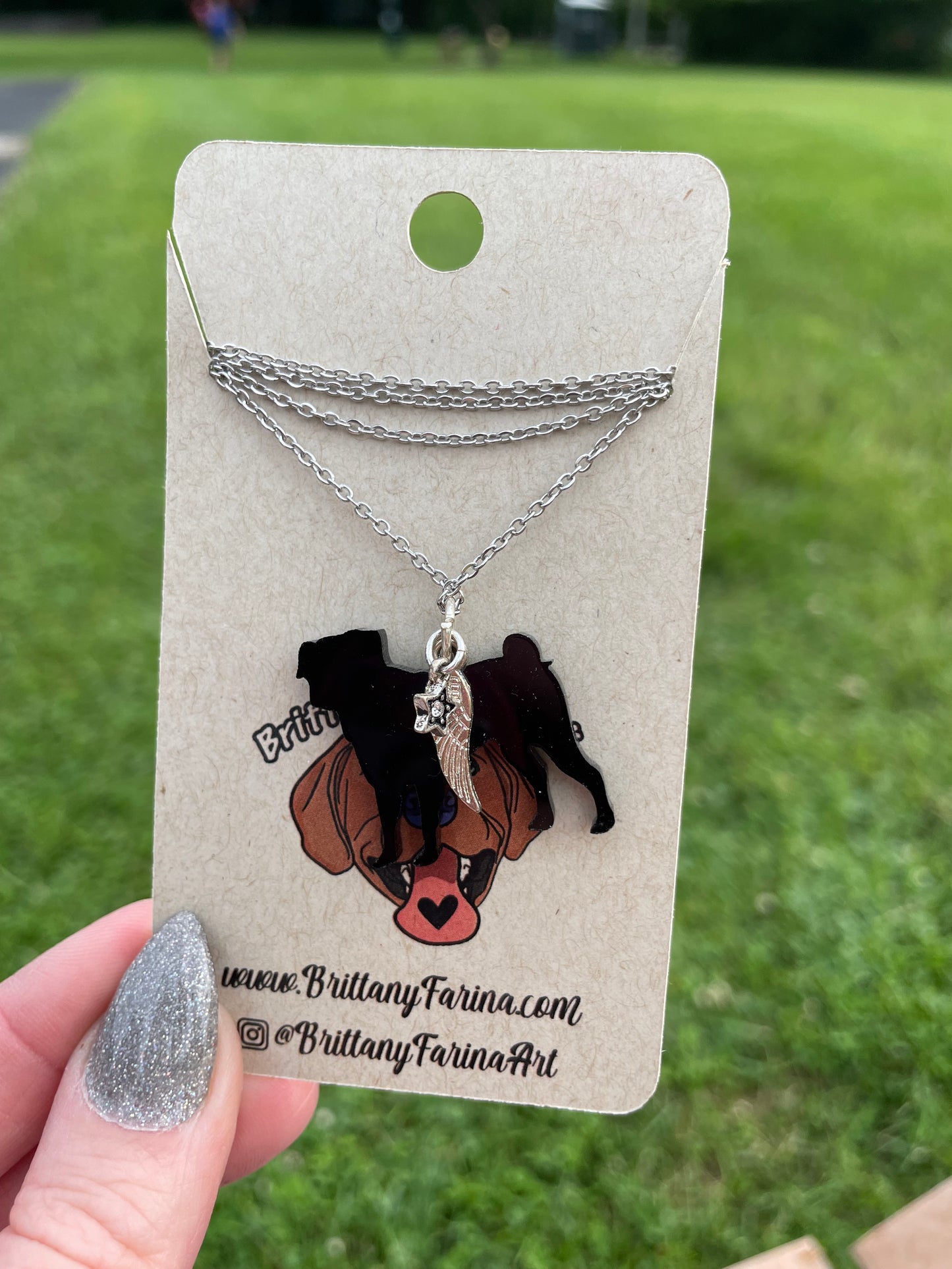 Pug Dog Necklace || Black Acrylic Charm