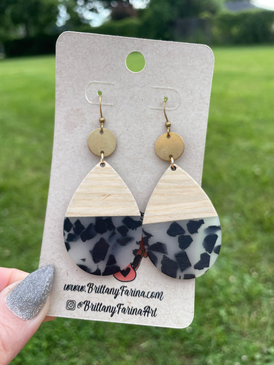 Brass Wood Acrylic Earrings || Statement Jewelry