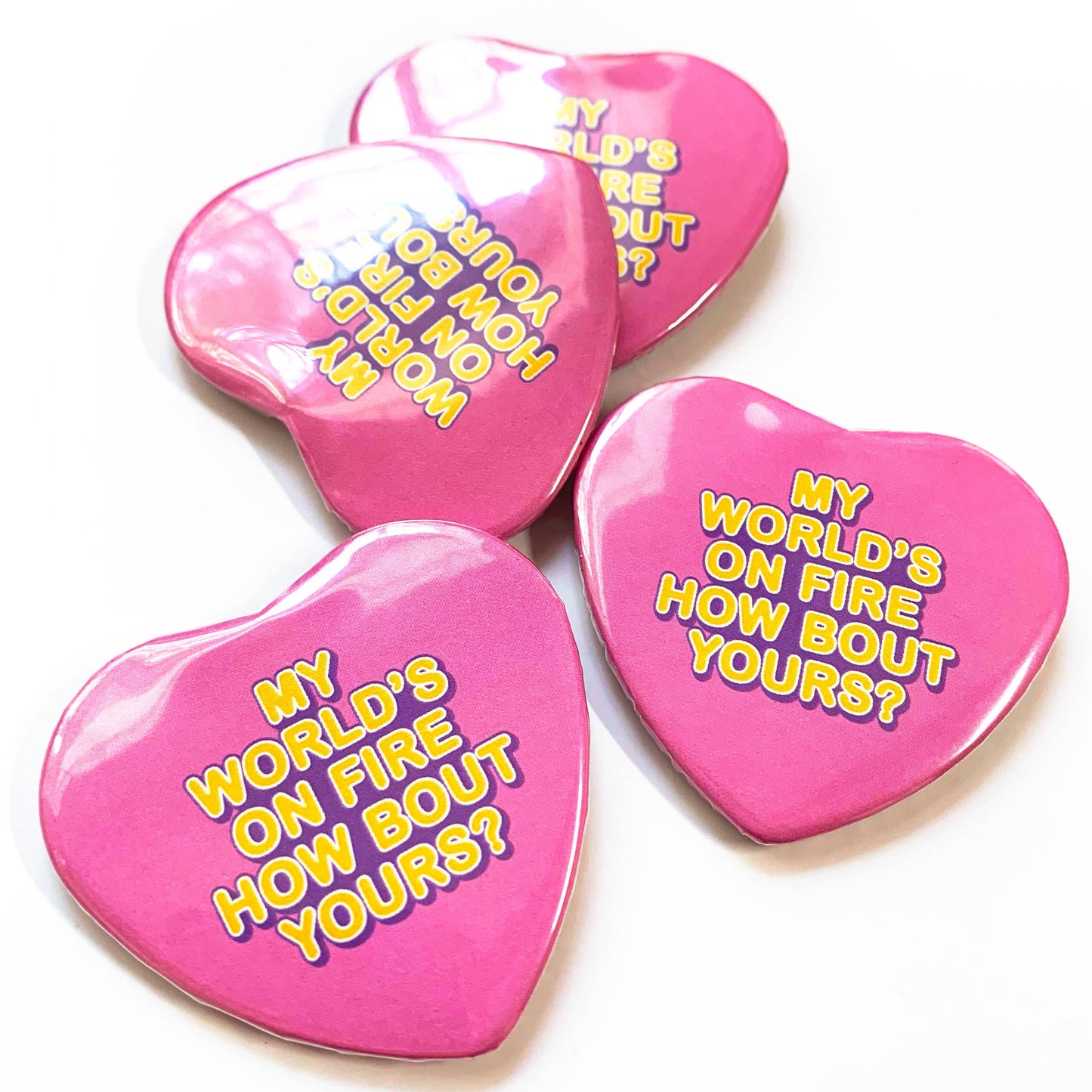 My World's On Fire Heart Shaped Magnet