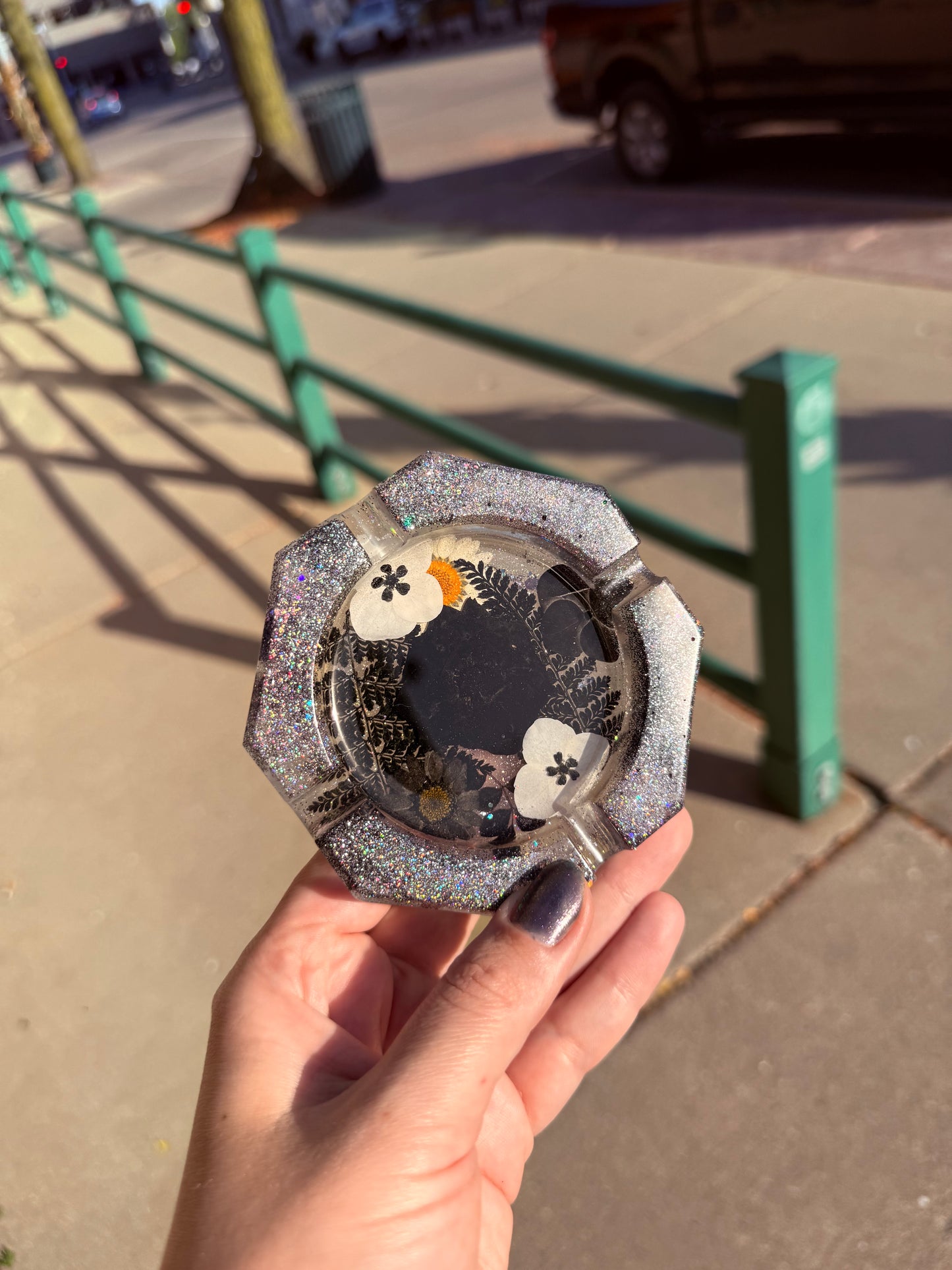 Black Floral Ash Tray