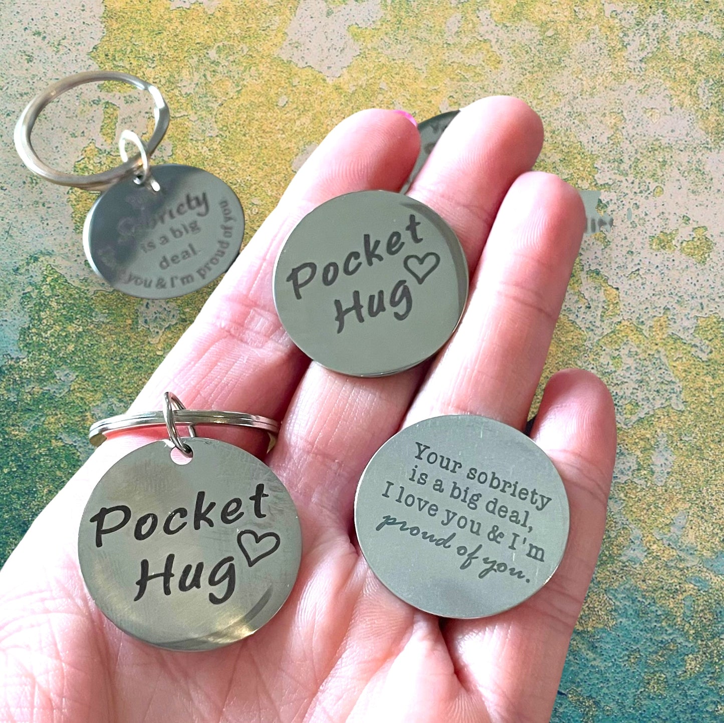 Sobriety Pocket Hug Keychain