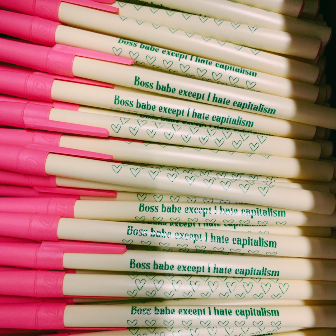Boss Babe Except I Hate Capitalism Ballpoint Pen in Cream