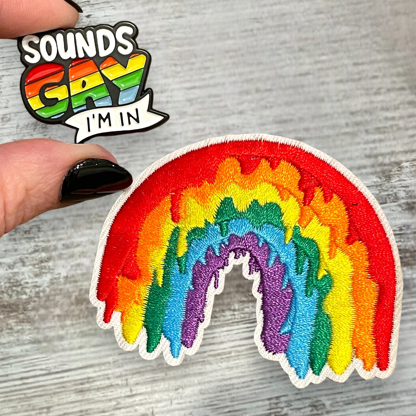 Sounds Gay Pin & Melting Rainbow Patch