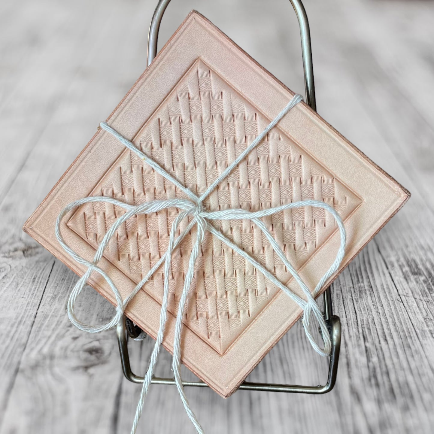 Hand-Tooled Leather Cork Backed Coasters