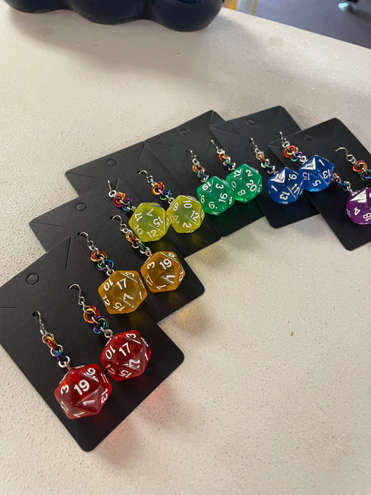 D20 Die Rainbow Earrings || Handcrafted Chainmaille