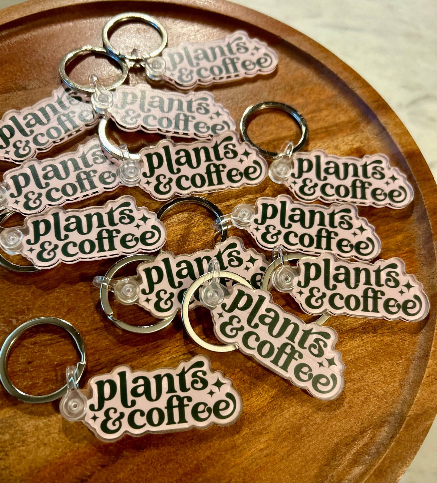 Plants & Coffee Keychain • Light Pink