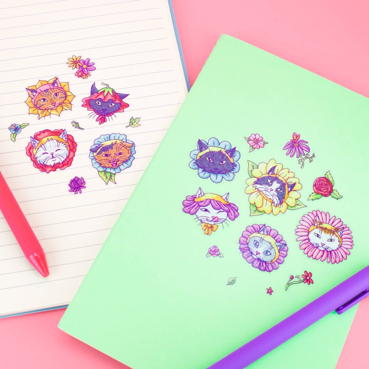 Flower Kitties Cute Cat Art Stationery Vinyl Sticker Sheet