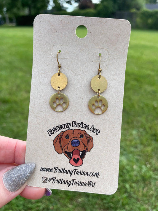 Brass Paw Print Medallion Earrings || Multiple Styles
