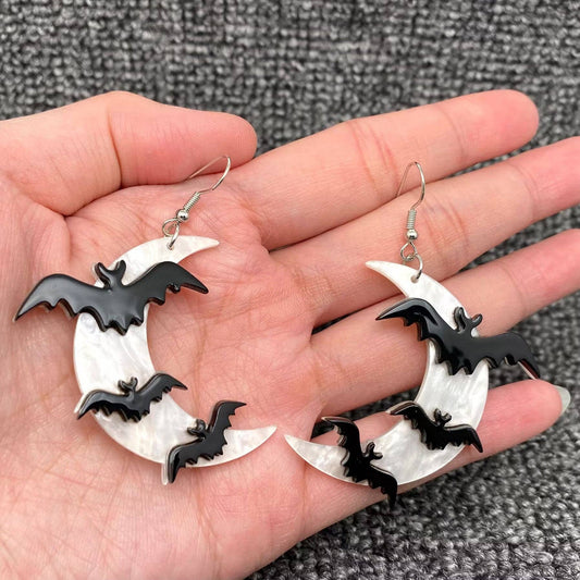 Bats Under The Moonlight Acrylic Dangle Earrings