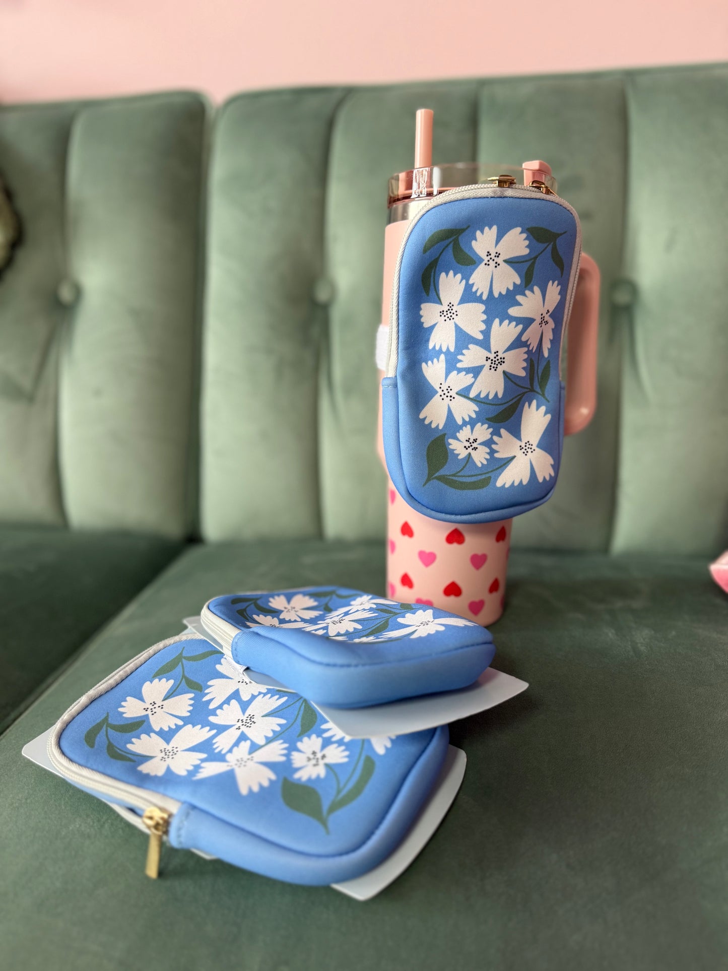 Blue Floral Tumbler Pouch