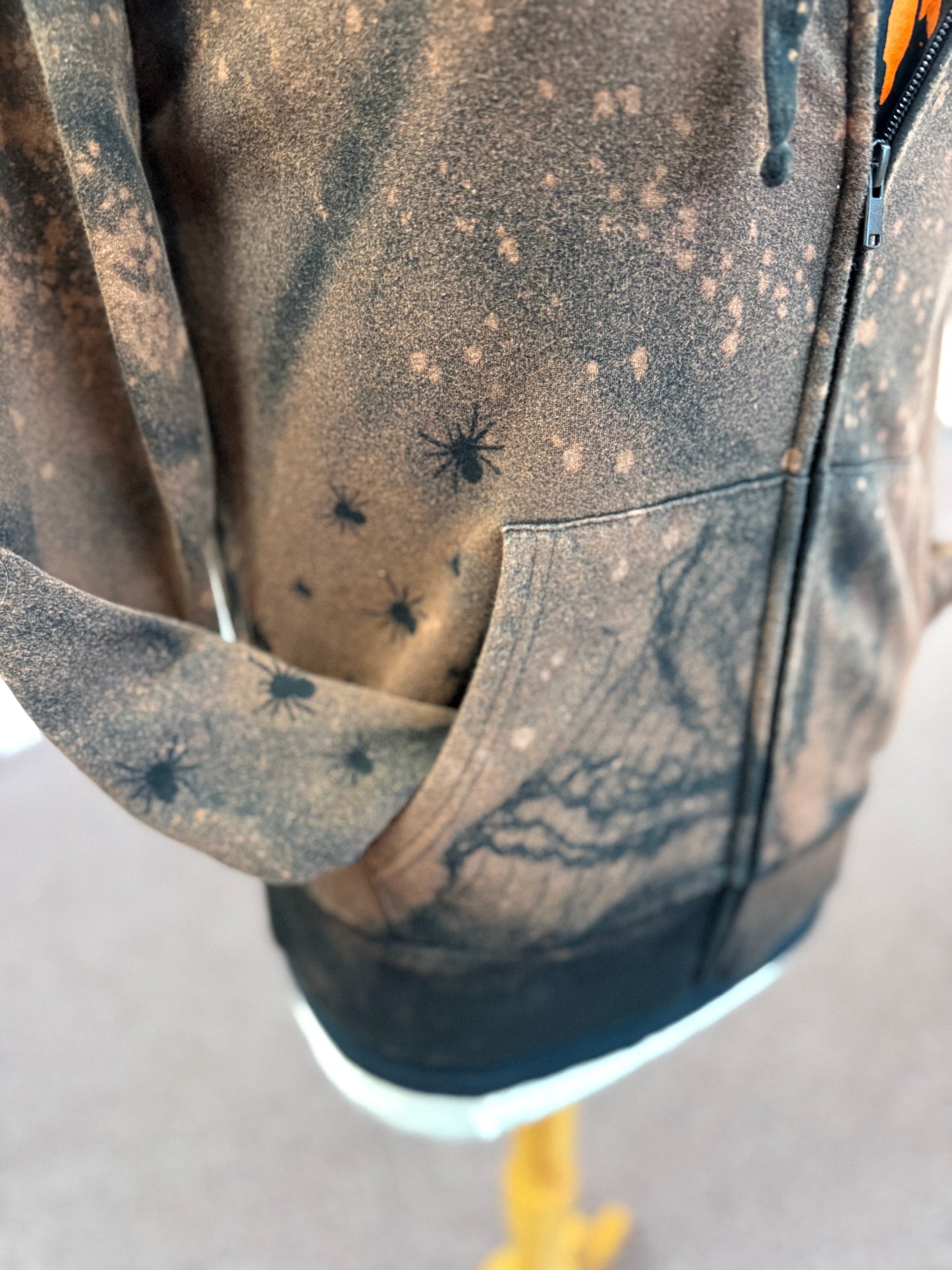 Hand Bleached Spider Zip Hoodie | Size Medium