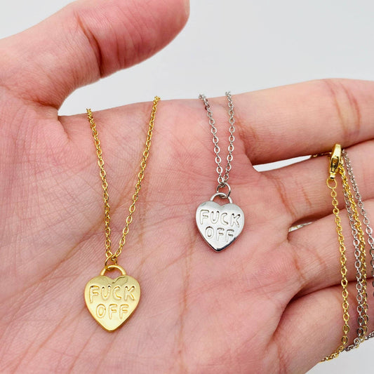 "FUCK OFF" Plated Heart Pendant Necklace