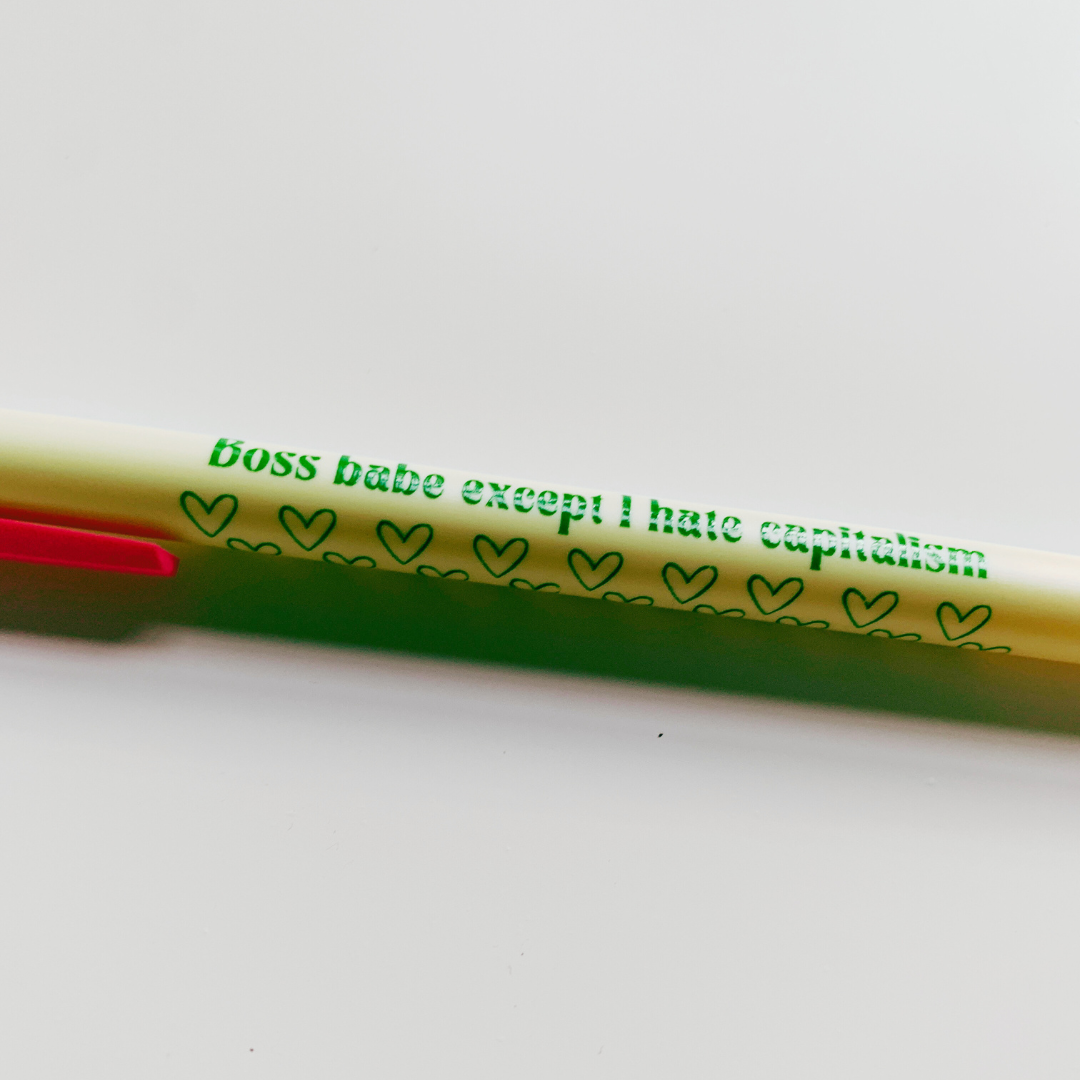 Boss Babe Except I Hate Capitalism Ballpoint Pen in Cream