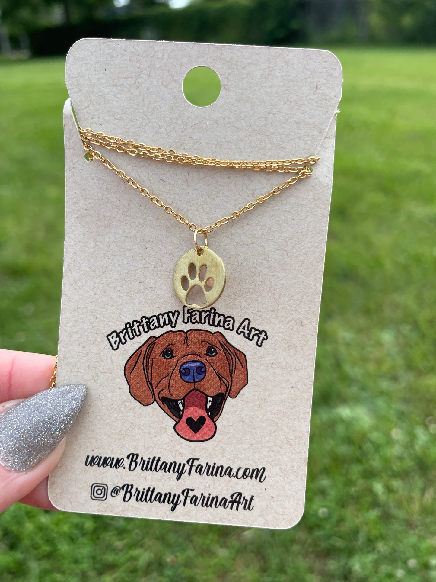 Paw Print Charm Necklace || Gold Chain || Crystal Dangle
