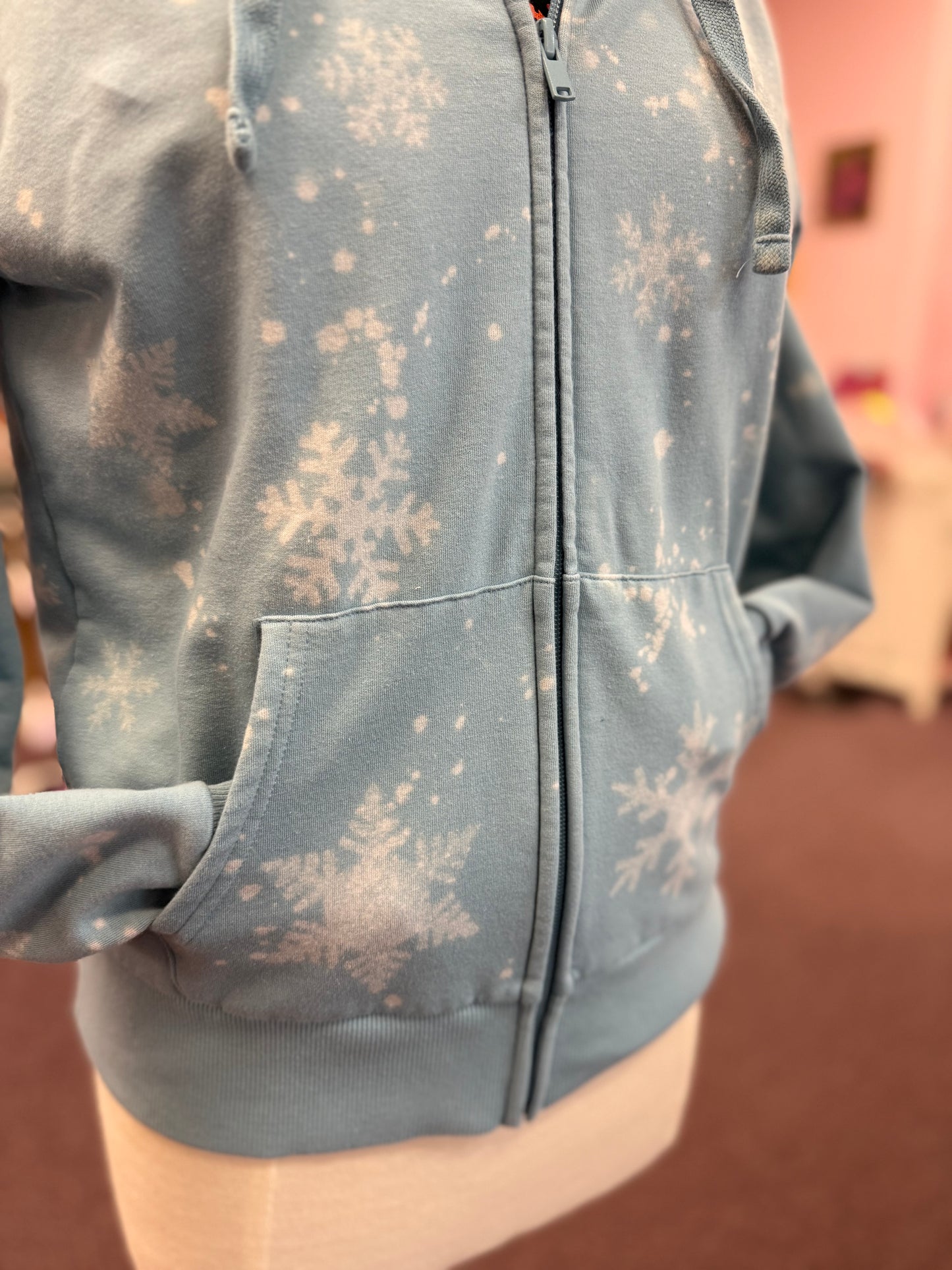 Hand Bleached Snowflake Zip Hoodie | Size Small
