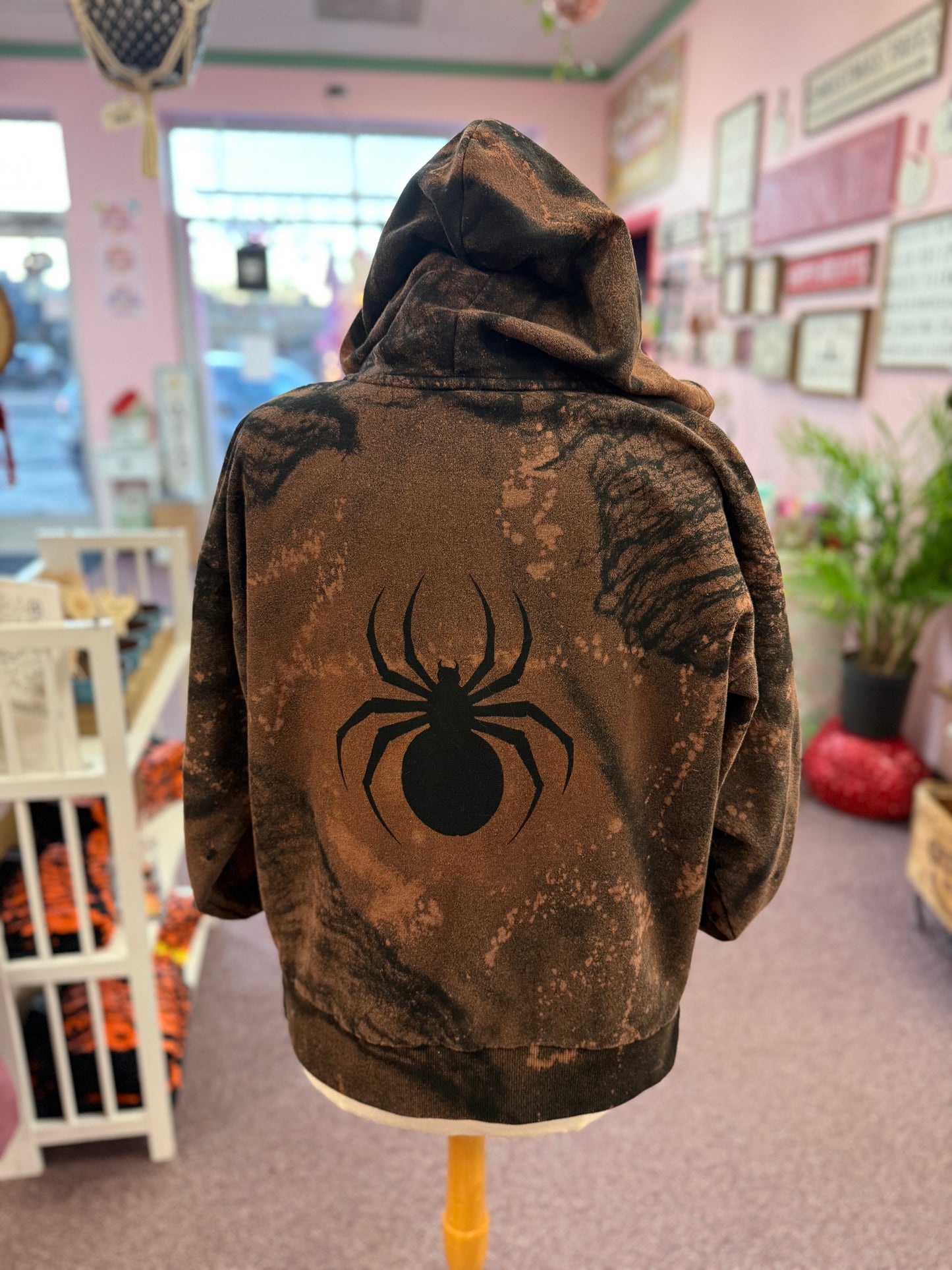 Hand Bleached Spider Zip Hoodie | Size Medium