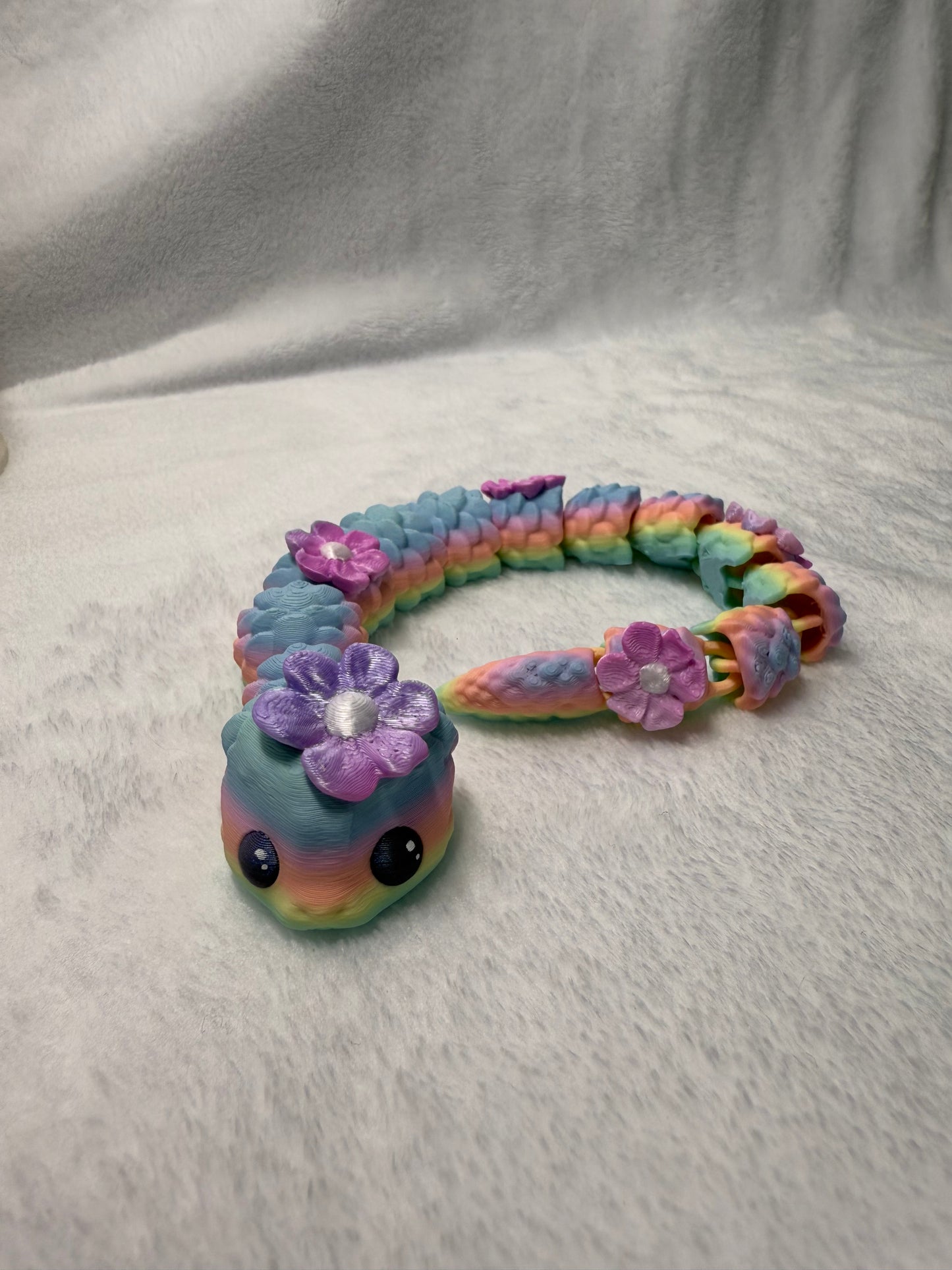 Floral Pastel Articulated Snake / 3D Printed