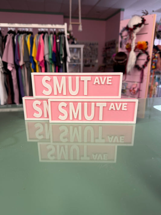 Smut Ave Book Shelf Sign / 3D Printed / Pink