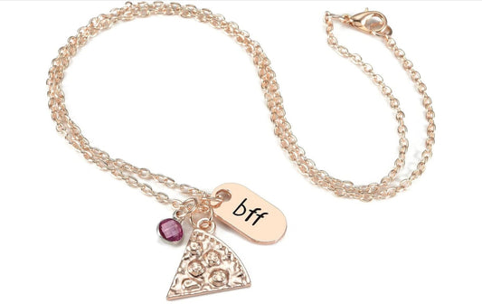 Best Friend Necklace | BFF Pizza Charm | Rose Gold