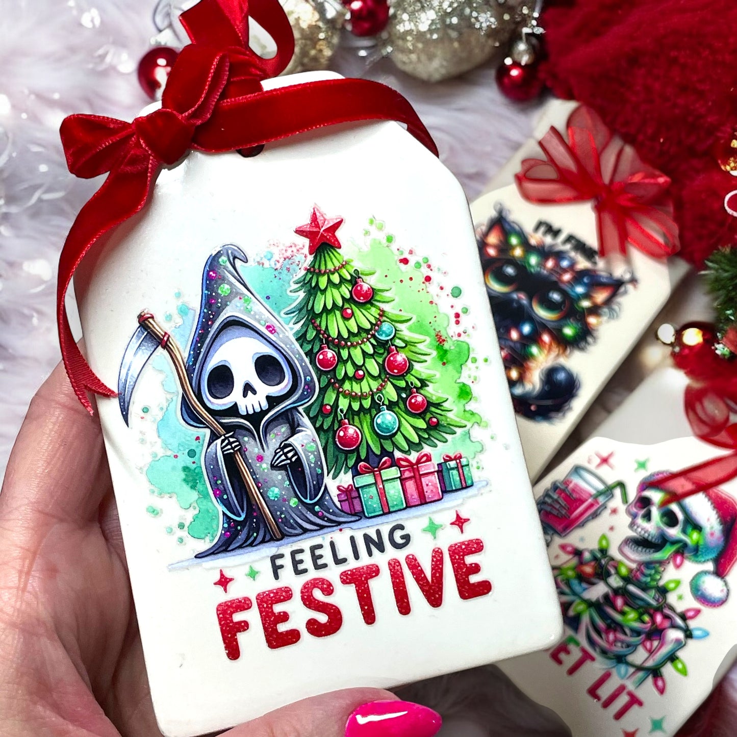 Feeling Festive Reaper Holiday Ceramic Ornament