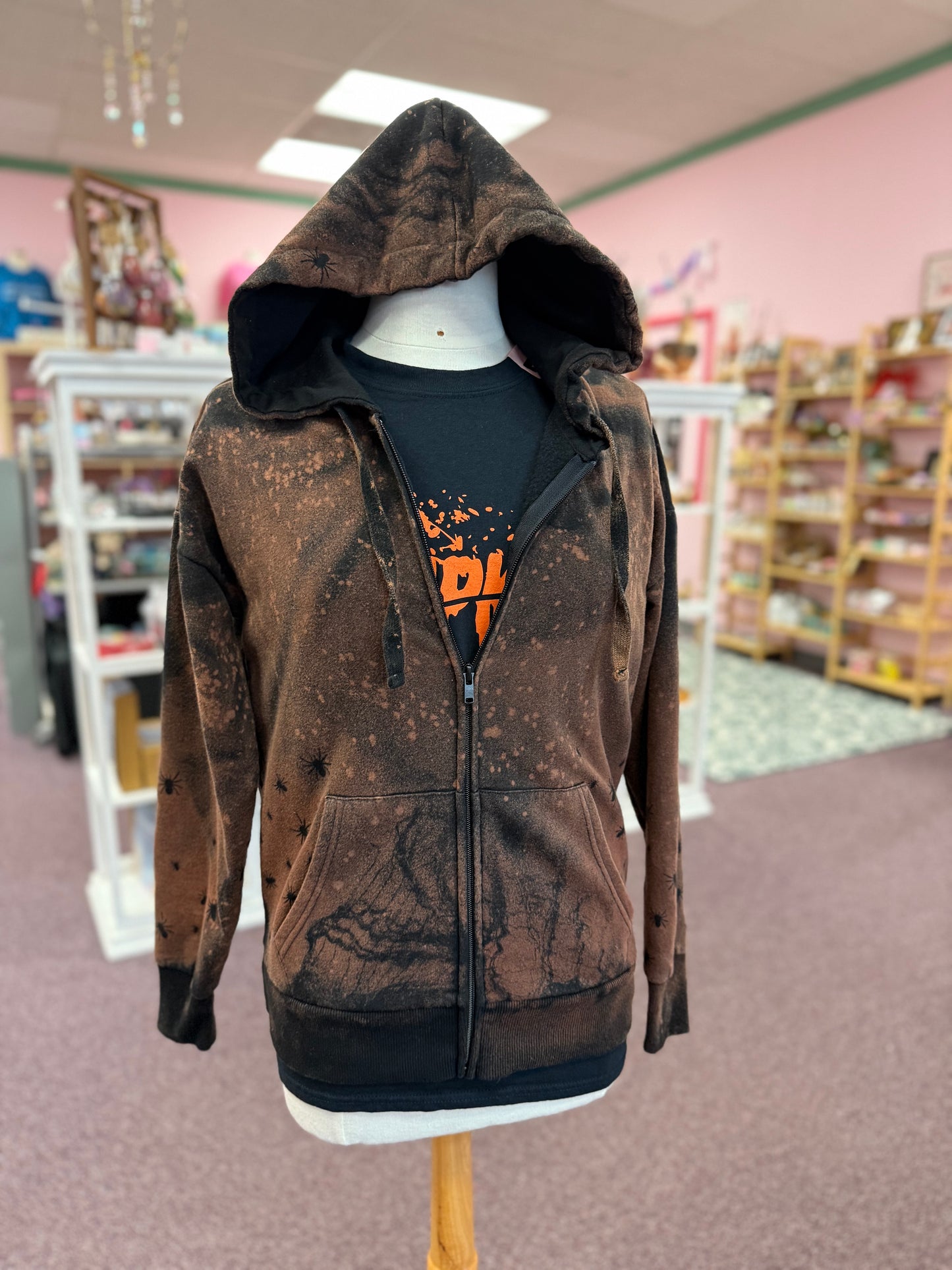 Hand Bleached Spider Zip Hoodie | Size Medium
