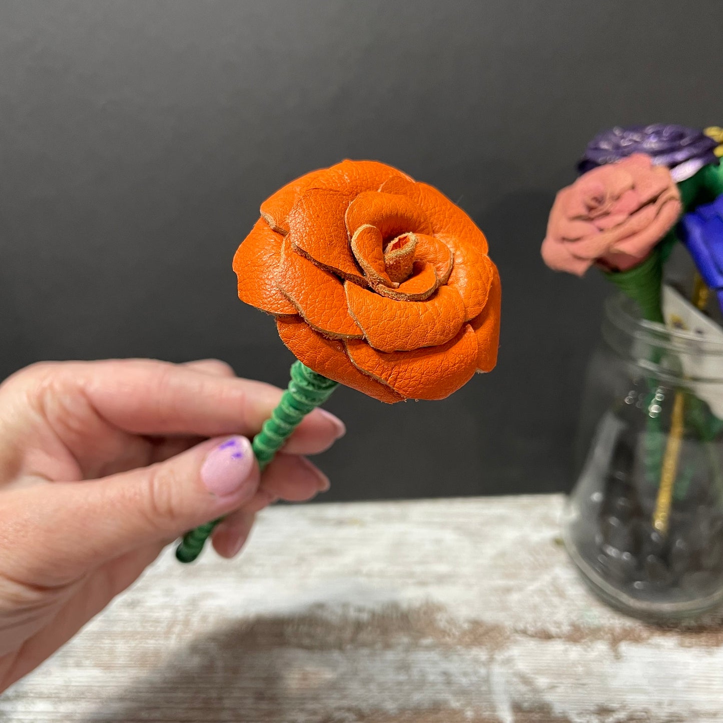 Mini 6” Leather Rose