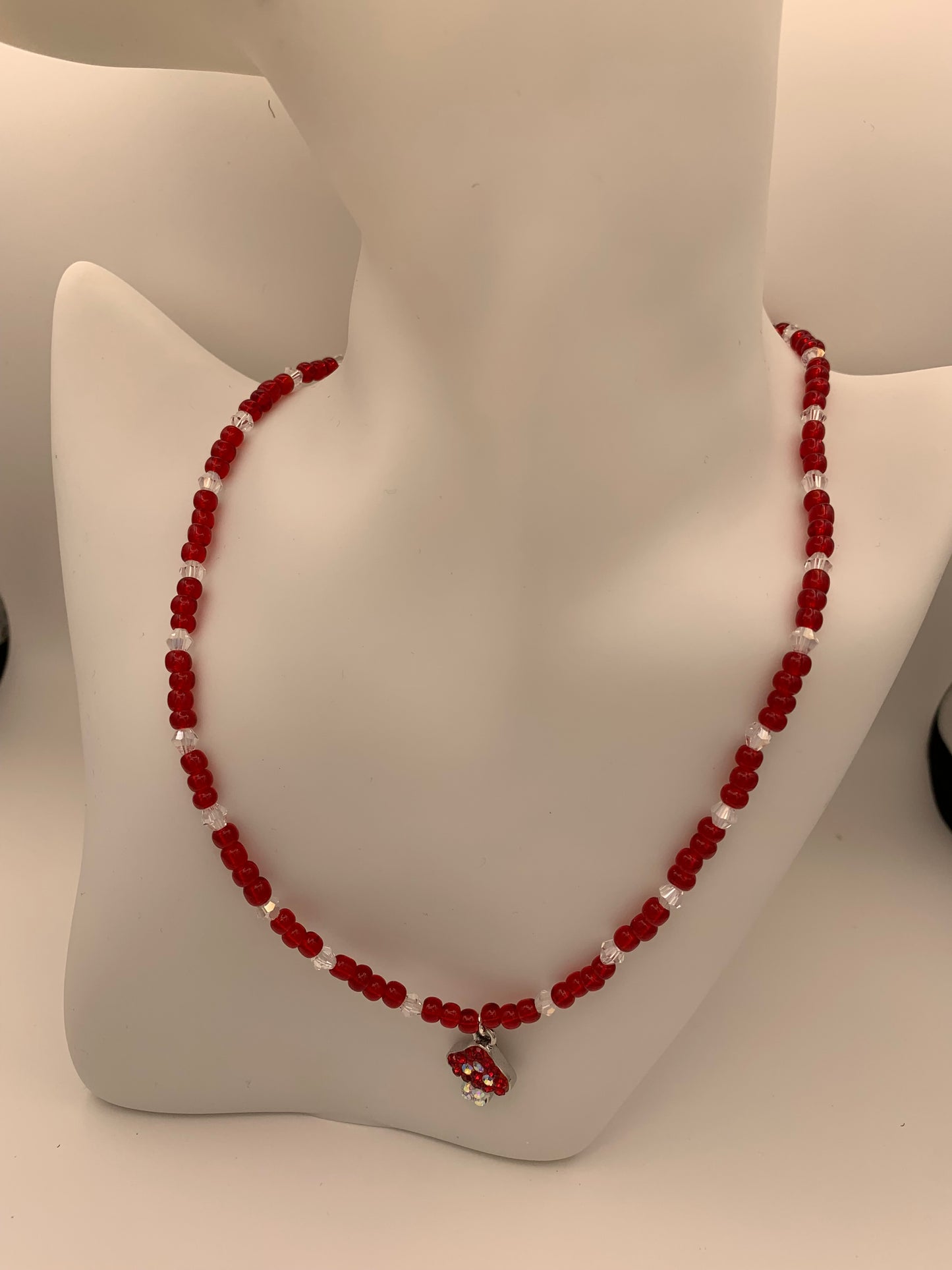 Beaded Mushroom Charm Necklace