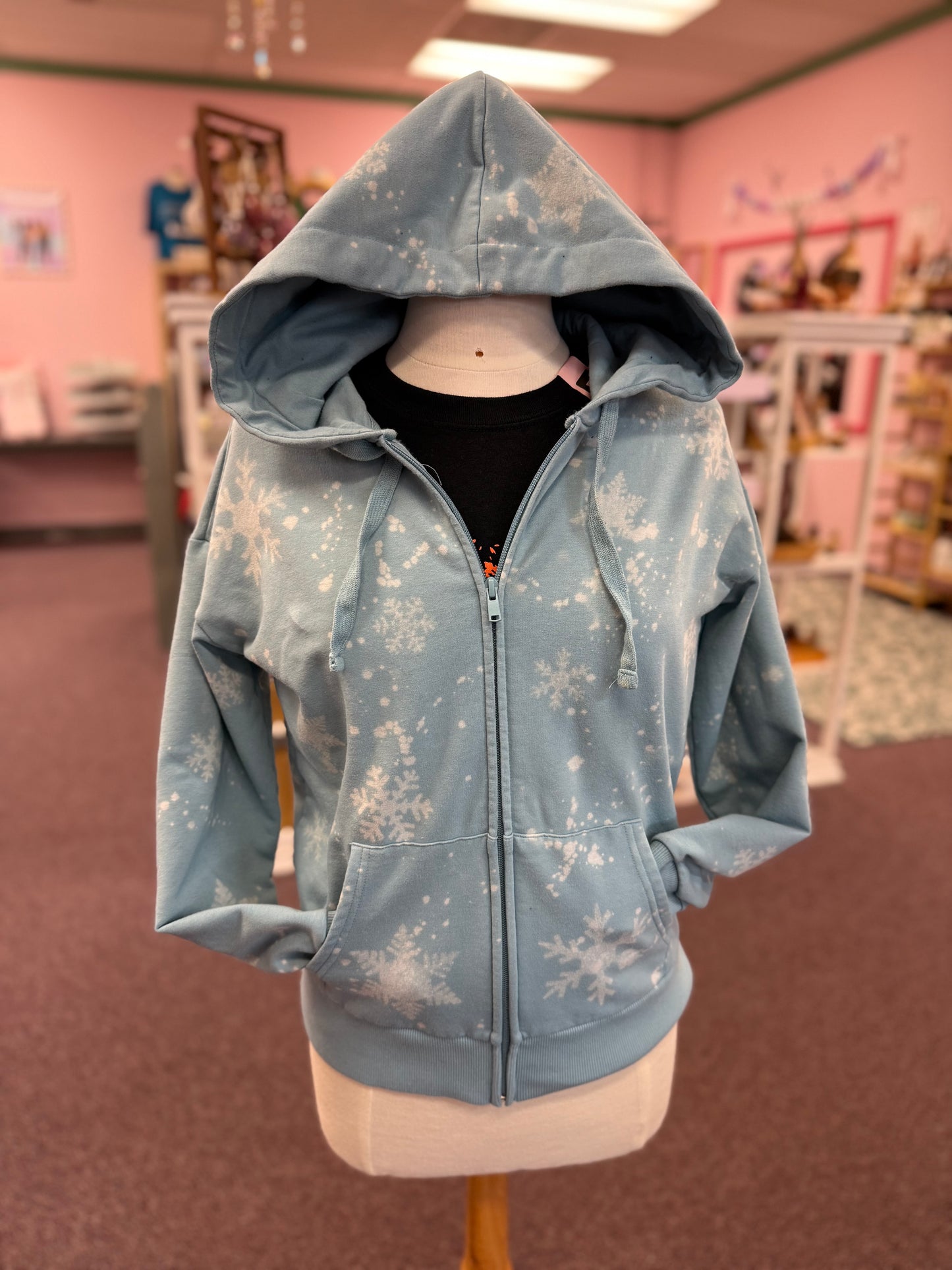Hand Bleached Snowflake Zip Hoodie | Size Small