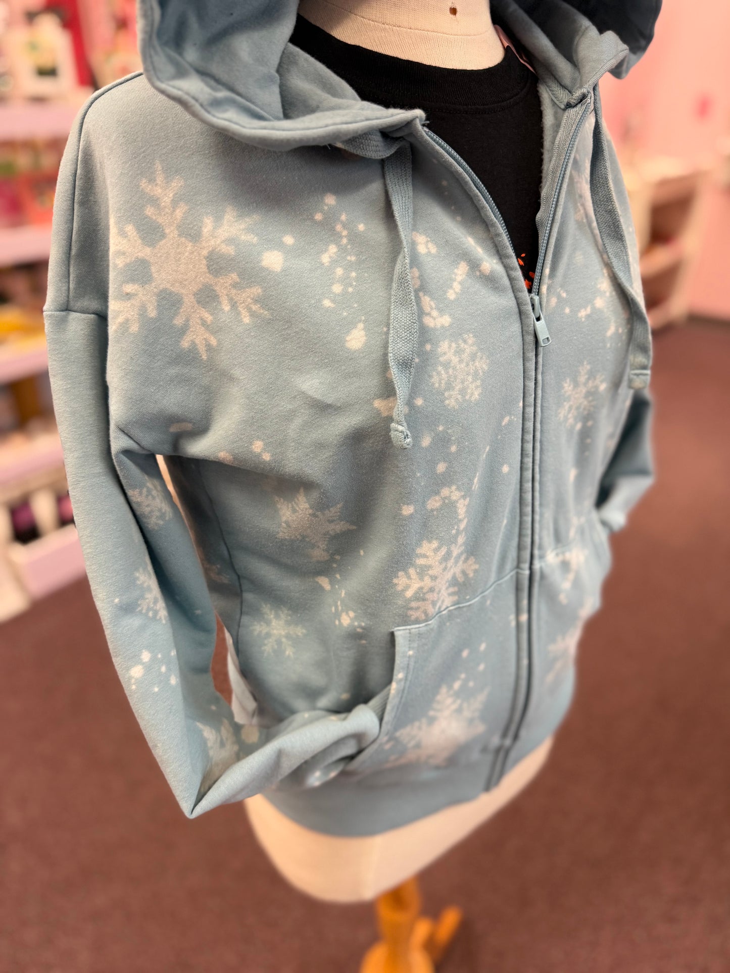 Hand Bleached Snowflake Zip Hoodie | Size Small