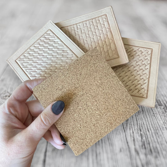 Hand-Tooled Leather Cork Backed Coasters