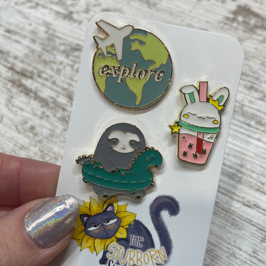 Explore, Boba, & Sloth Pin Pack