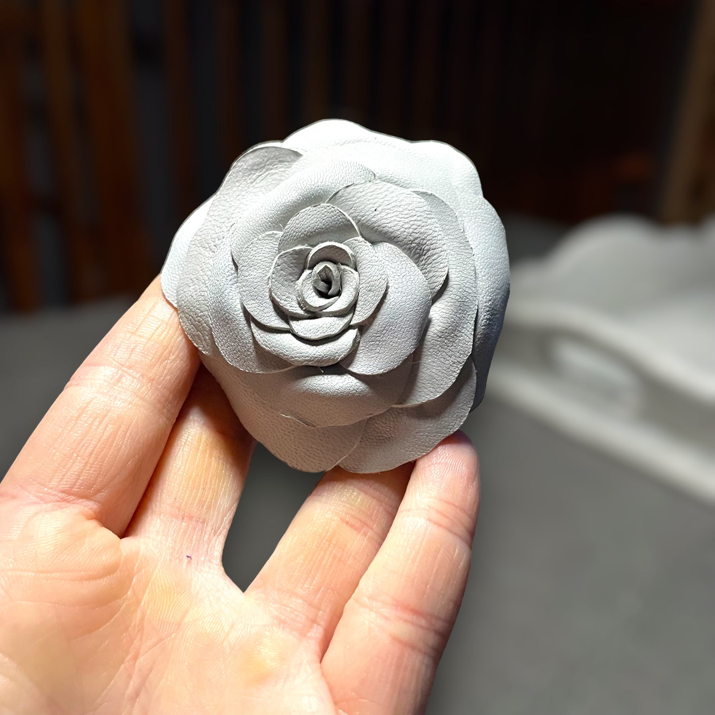 White Handcrafted Leather Rose