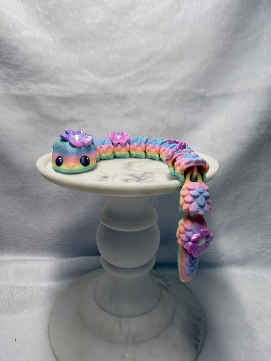 Floral Pastel Articulated Snake / 3D Printed