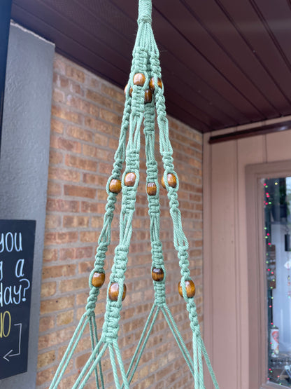 Large Green Macrame Plant Pot Hanger