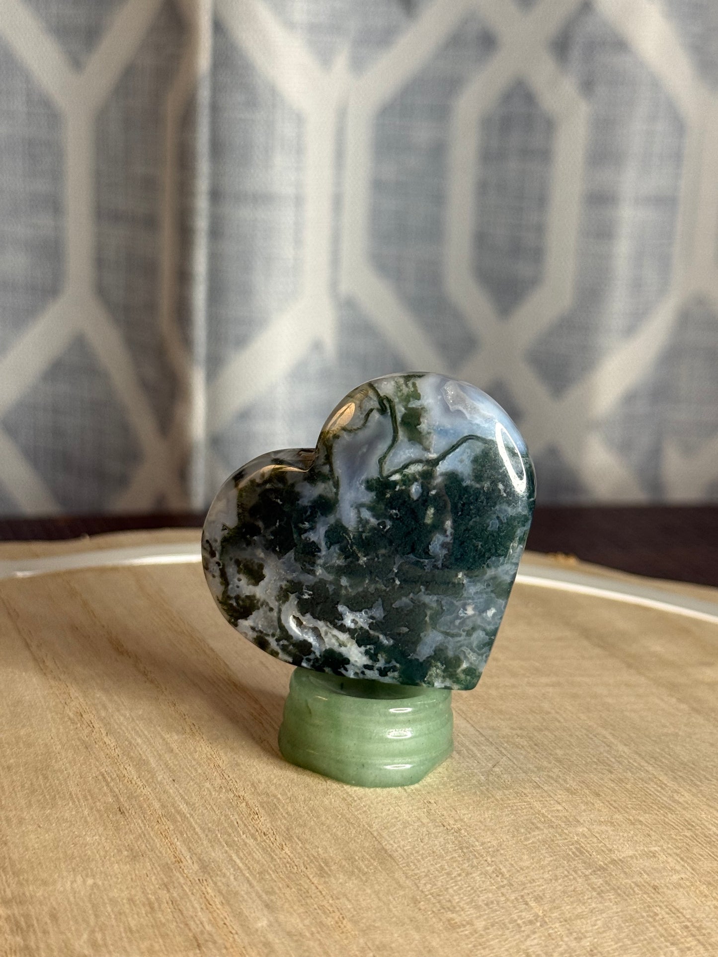 Moss Agate Heart Palm Stones
