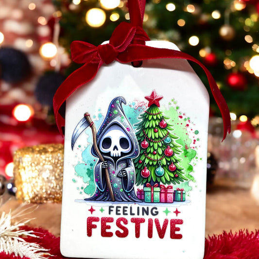 Feeling Festive Reaper Holiday Ceramic Ornament