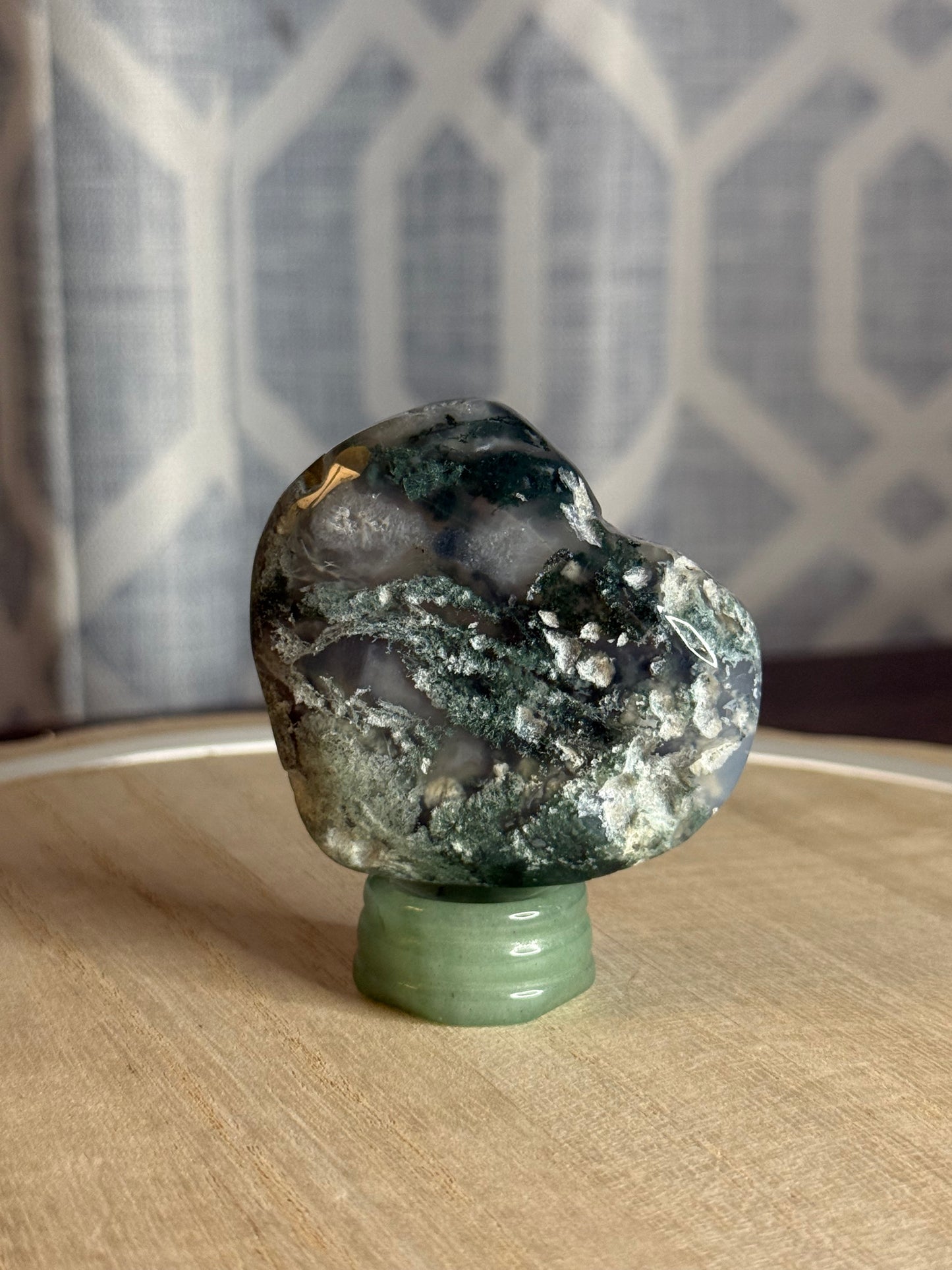 Moss Agate Heart Palm Stones